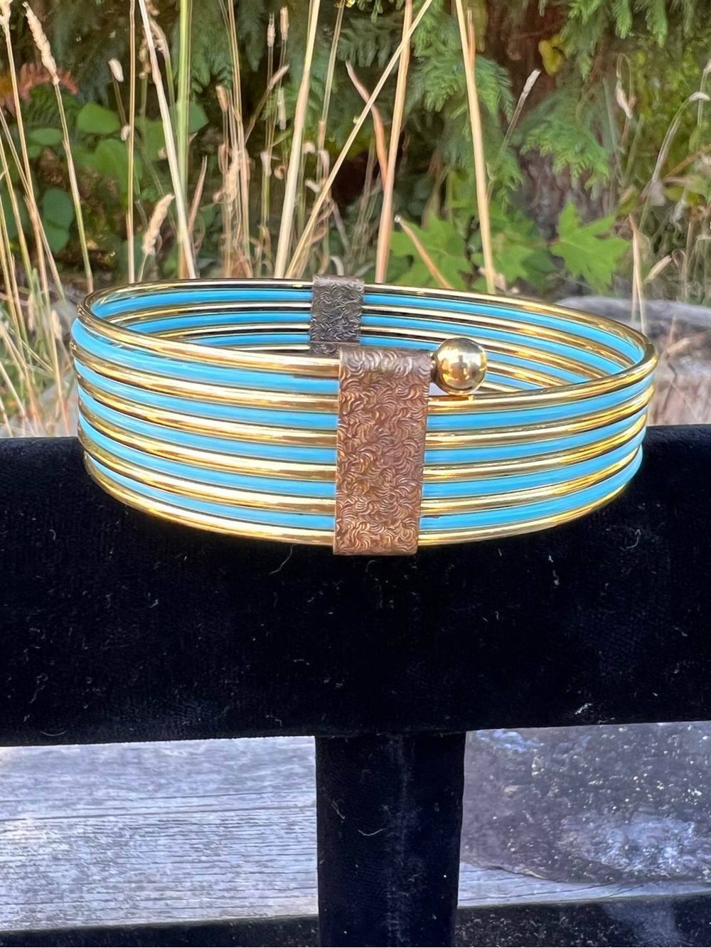 1950’s. Vintage Gold and Turquoise Multi-Band Bangle Bracelet